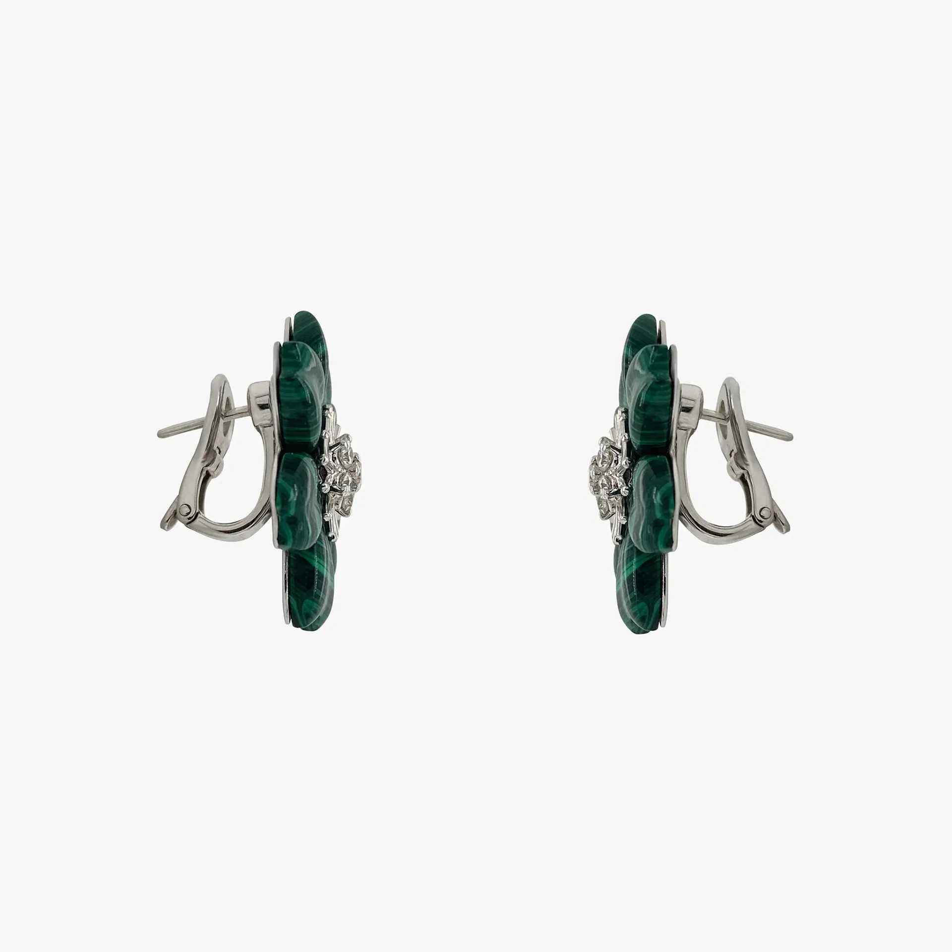 Earring stud flower green agath